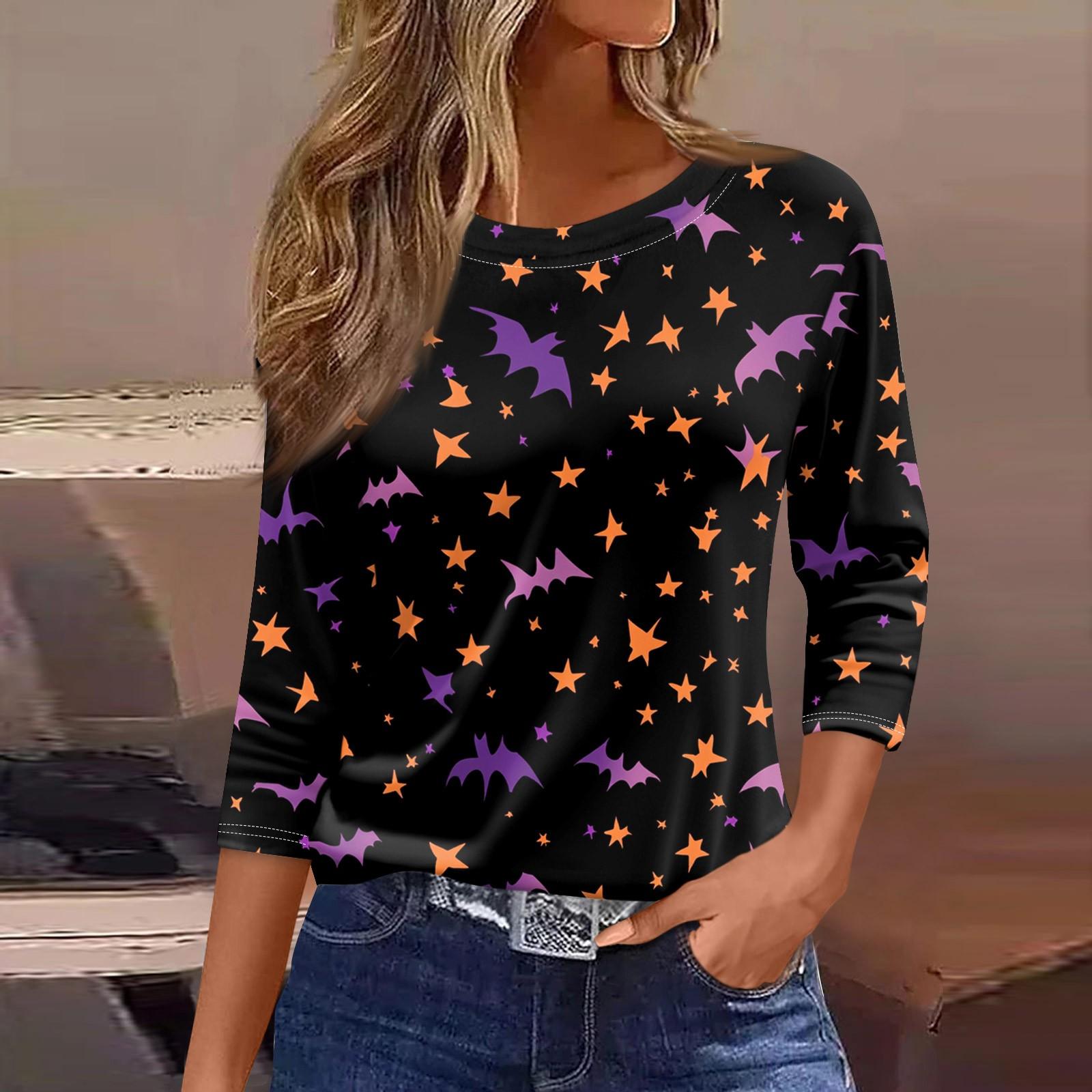 

Женская футболка, модная повседневная футболка с круглым вырезом и рукавом 3/4, свободная футболка с принтом, женская футболка M чёрный