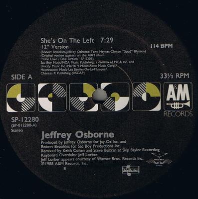 12inch Record JEFFREY OSBORNE - She's On The Left SP12280 A&M Records 1988 US Dance & Electronica Used