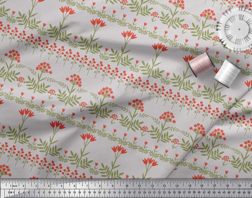 Soimoi Cotton Cambric Fabric Leaves & Floral Artistic Print Fabric by the Metre 42 Inch