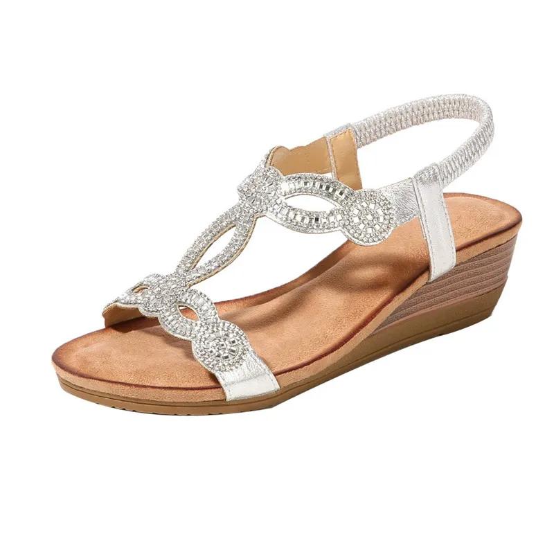 Women's Shoes Summer New Bohemia Wedge Women Sandals Rhinestone Woman Flip Flops Vintage Women Shoes Beach