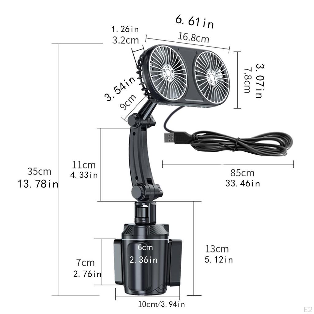 12V 24V Car Cooling Fan Speed Mounted In Cup Holder Low Noise Anti Slip Degree Rotation for Vehicles