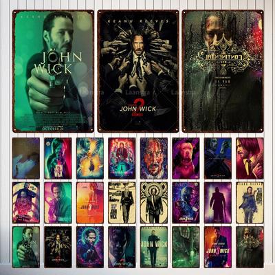 Vintage Filmplakat John Wick Poster Metallschild Dekorative Blechmalerei Heim Café Bar Kraft Poster Wandaufkleber Dekoration