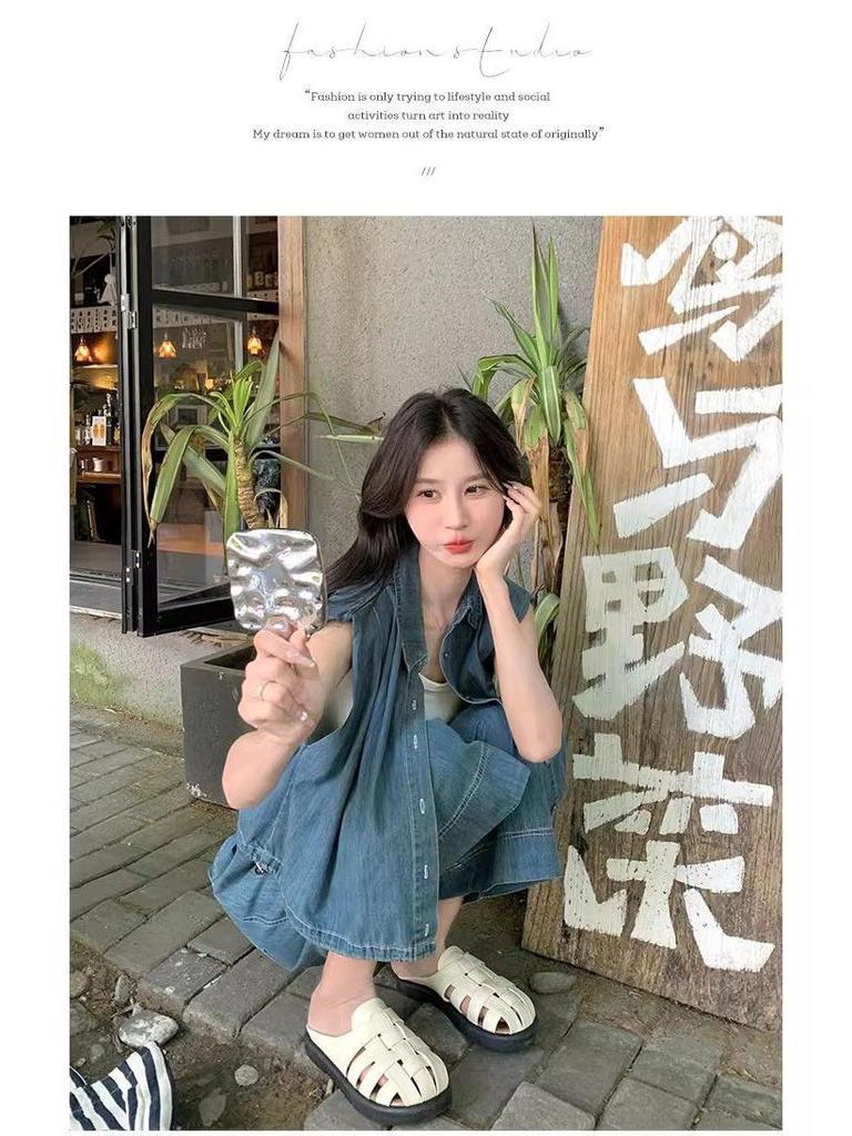 Women's French Design Denim Sleeveless Top & Wide-Leg Pants Summer Set