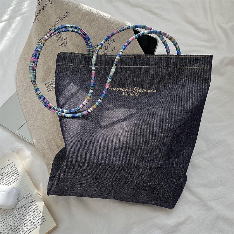 Retro Doublesided Denim Canvas Bag Women's New Korean Versatile Commuter Largecapacity Shoulder Cloth Bag