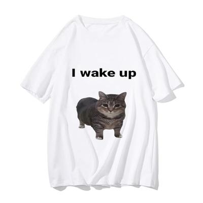 Vtipná Roztomilá Kočka L Vzbuď se Trička Cool Klasické Pánské/Dámské Oblečení Harajuku Estetické Tričko Vintage Unisex Streetwear Bavlněná Trička