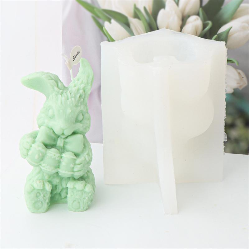 3D Easter Flower Rabbit Candle Silicone Mold DIY Lovely Bunnies Shape Fondant Cake Decorating Mould Flower Rabbit Plaster Mold