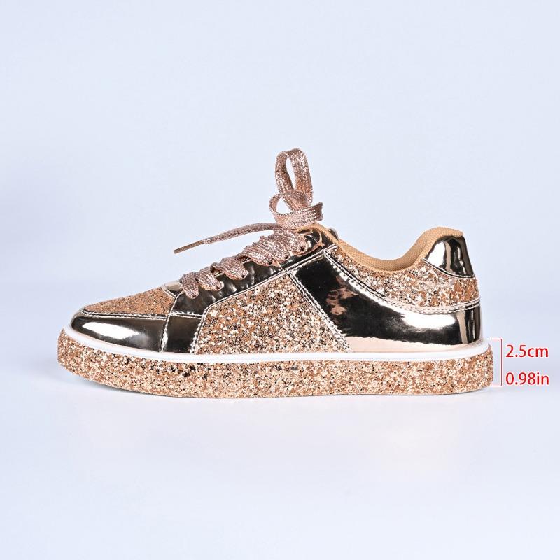 Spring and autumn casual flat couple's sequined shallow mouth lace-up board shoes 4 large size casual women's shoes