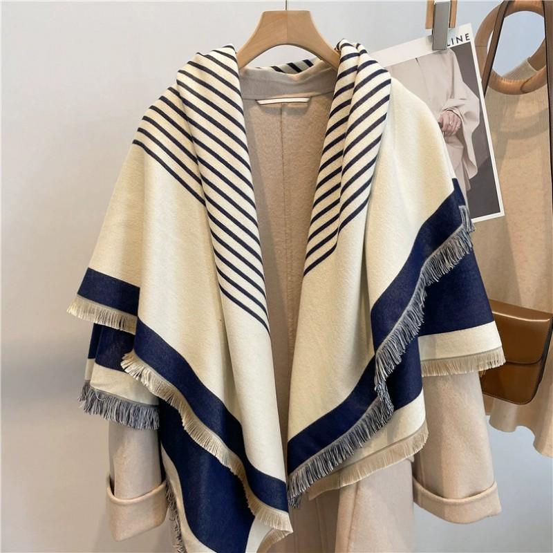 Warm Thick Wool-Blend Scarf With Tassels Soft Faux Cashmere Square Shawl Women Winter Office Daily Wear