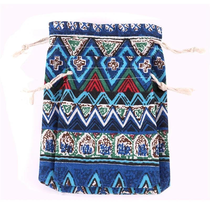 1pcs Antique Linen Cloth Drawstring Brocade Bag with Striped Pattern, Perfect for Jewelry and Stationery Storage