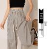 145cm Women's Black & White Striped Wide-Leg Summer Pants - Petite Casual Loose Fit