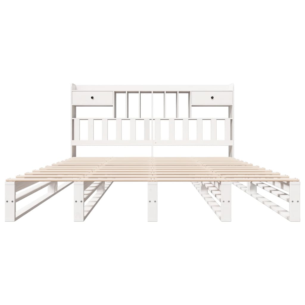 Solid Wood Bed with Shelf Without Mattress White 180 x 200 cm Pine