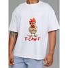 White T Shirt with Angry Rooster and F Caw F Print for Casual Wear