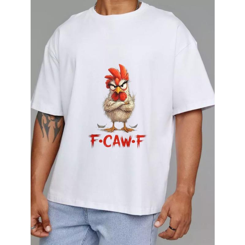 White T Shirt with Angry Rooster and F Caw F Print for Casual Wear