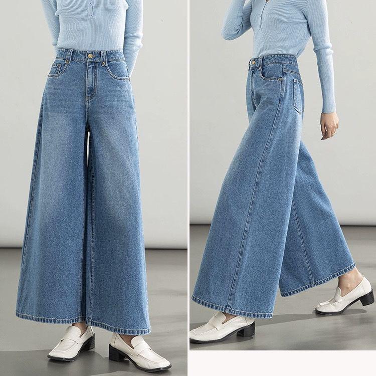 Women s Korean Style Drapey Wide-Leg Jeans - Slim & Loose Fit, Nine-Point Length for Summer 26