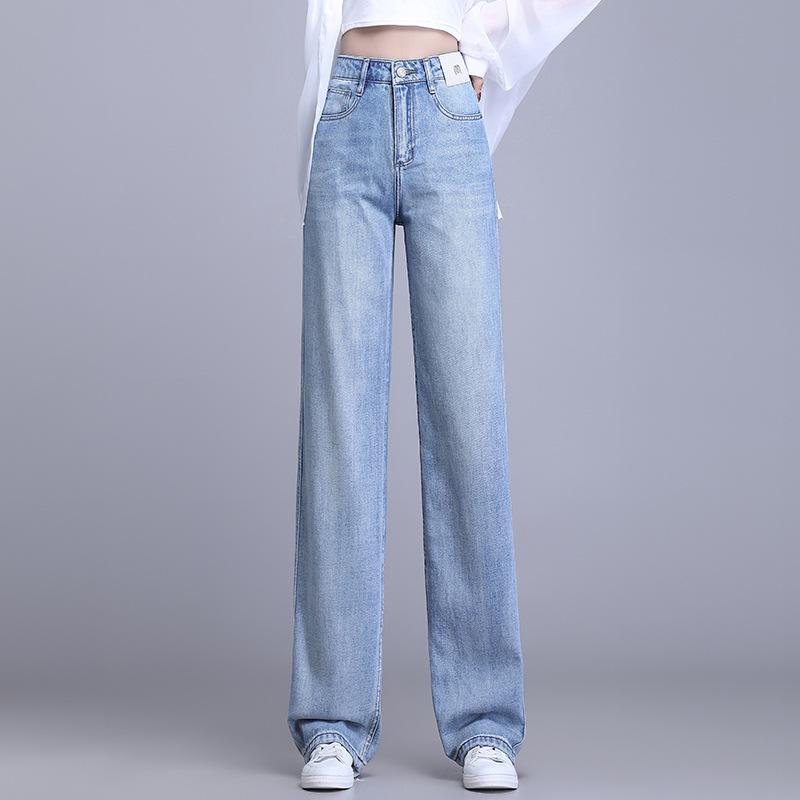 

Женские джинсы с высокой талией и широкими штанинами: Ранняя осень, Ретро мода, Приталенный свободный крой, Узкий прямой крой, Длина до пола. 30 светло-синий