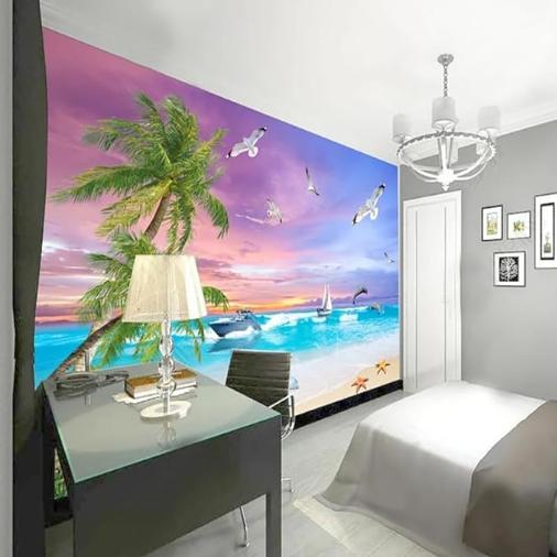 Photo Sea View Wallpaper Modern Beach Sea View Mural Living Room Tv Sofa Hotel Decoration Wallpaper