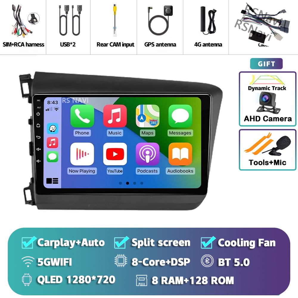 Android 14 Carplay Car Radio For Honda Civic 2012 - 2015 Multimedia Video Player Navigation GPS Stereo Head Unit 360 Camera DVD