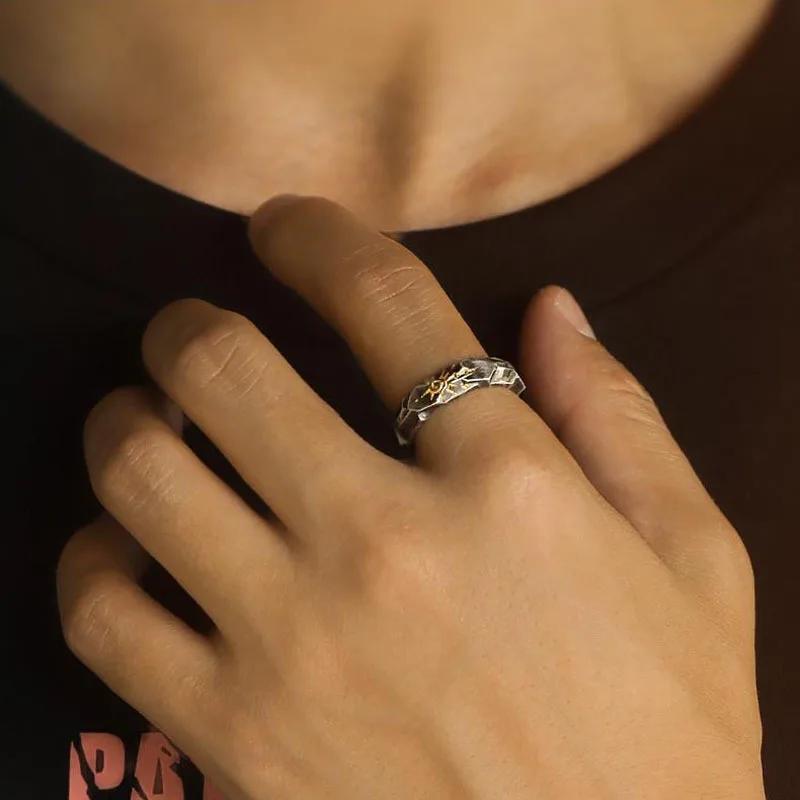 Geometry Sun Pattern Men Ring Punk Hip Hop Adjustable Gold Color Sun Rings for Men Retro Silver Color Male Trendy Jewelry