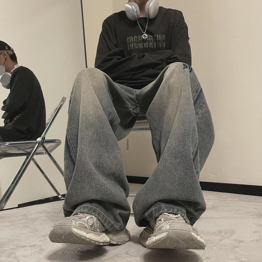 Men's American Retro Jeans - 2024 Spring/Autumn Trendy Loose Wide-Legged Pants