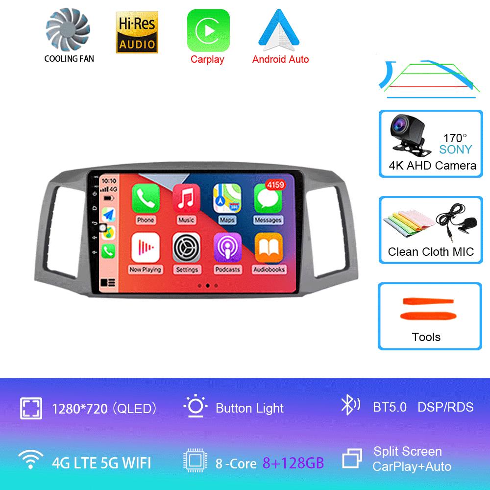 Android 14 Carplay Auto For JEEP Grand Cherokee WK 2004 2005 2006 2007 Multimedia Car Radio Navigation Player Video WIFI+4G DSP