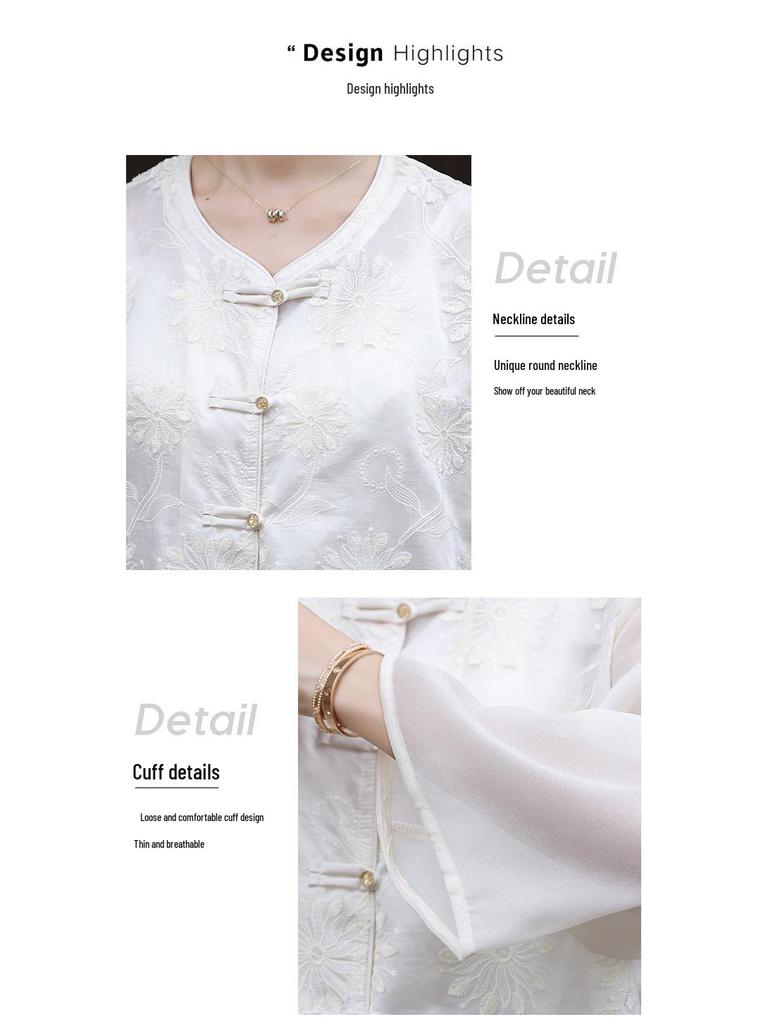 2025 Spring/Autumn Women's Retro Embroidered Short Jacket: Lightweight, Sun-Protection