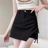 2024 Summer Women's Black Spicy Girl Ruched High Waist Irregular A-line Mini Skirt Pants