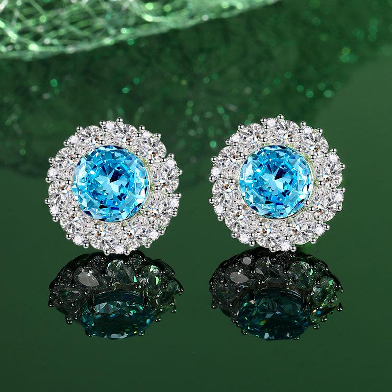 S925 Sterling Silver Luxury Gem Set: Sapphire Blue Necklace, Earrings & Ring