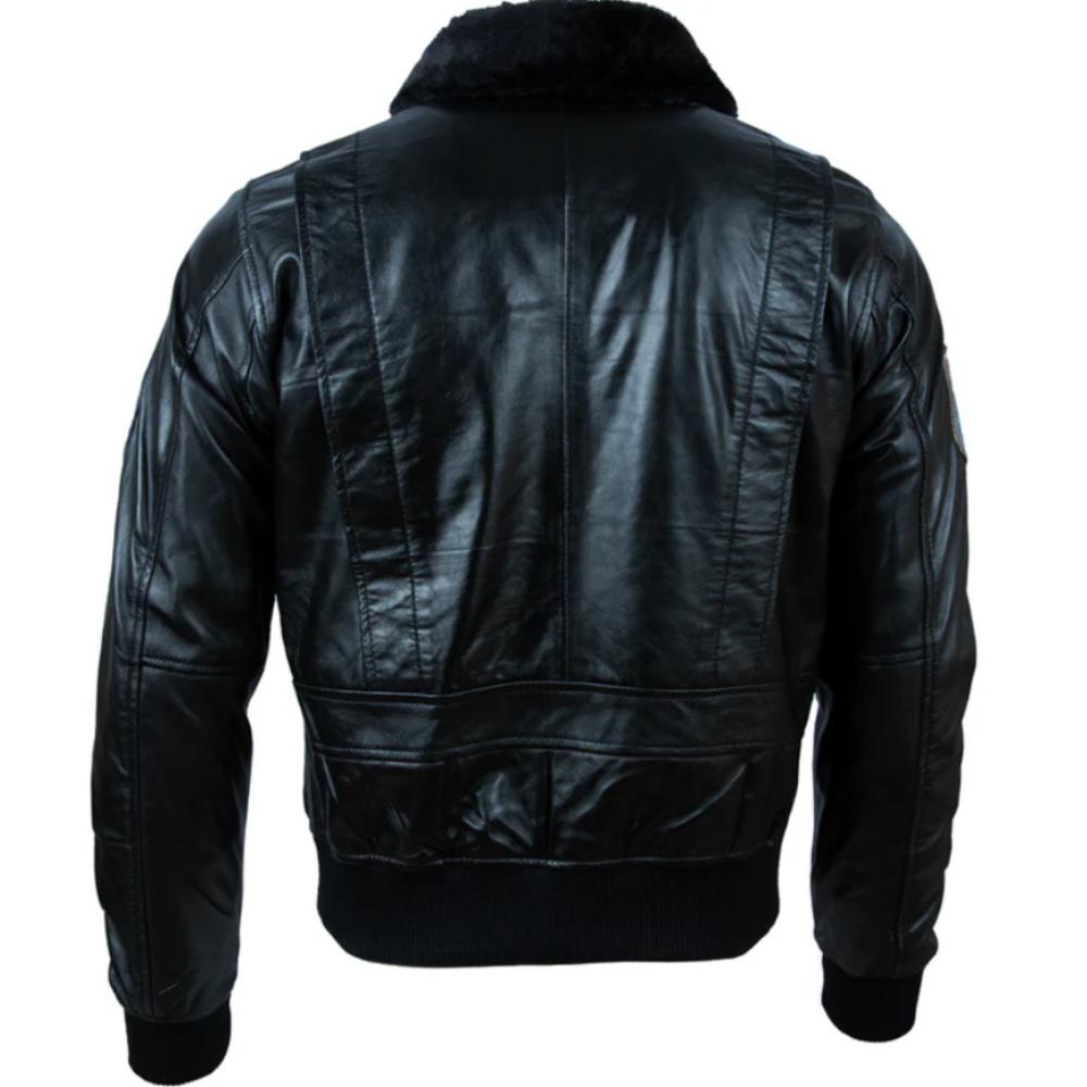 AVIATRIX מעיל עור אמיתי לגברים בסגנון טייס א비אייטור בומבר (2KVE) - שחור עם צווארון פרווה שחור
