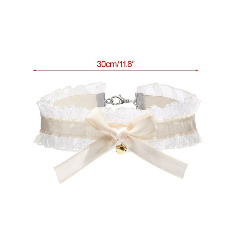 Lace Bowkot Choker Necklace with Bells Vintage Choker Short Chain Necklace