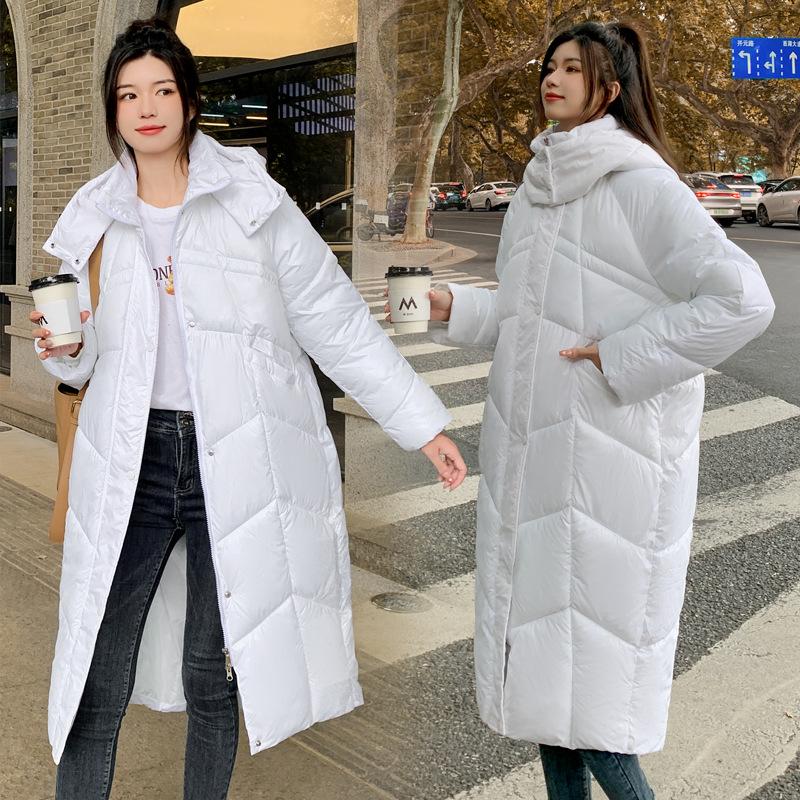 Winter Down Jacket Women's Medium-length Knee-length Thickened Hooded Large Pockets Down Jacket