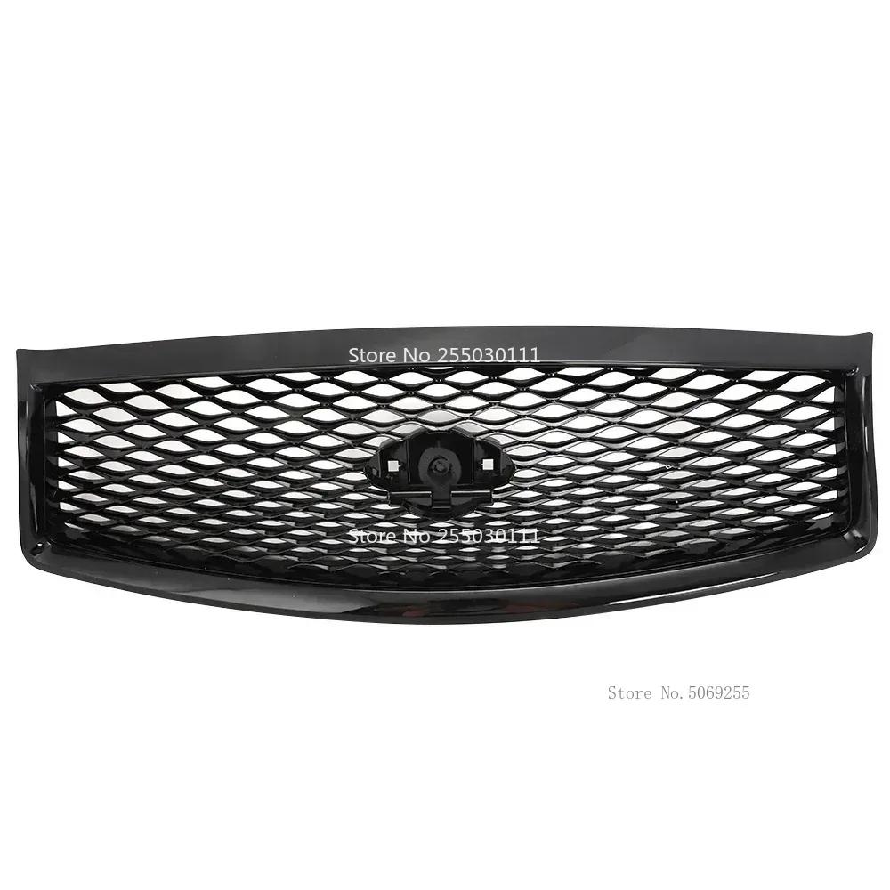 Car Front Grille for Infiniti Q50 2014 - 2017 / 2018-2024 Upper Bumper Hood Mesh Grid Bumper Grille Gloss Black 14-17