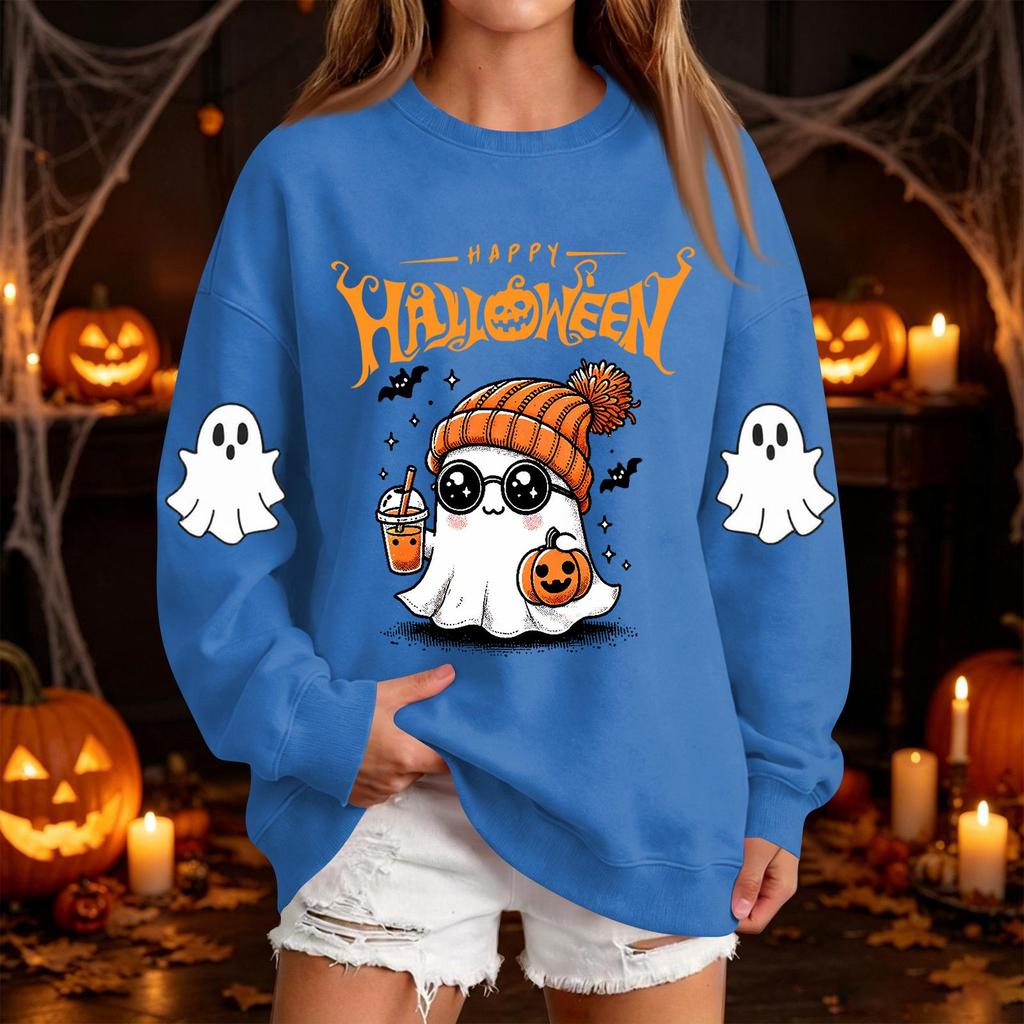 Women's Halloween Neck Sweatshirt Casual Print Pullover