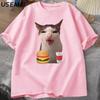 Katze frisst Knusperfutter Meme T-Shirt Herren Lustige T-Shirts Lustiges Katzenessen T-Shirt Baumwolle Kurzarm Grafik-T-Shirts Streetwear