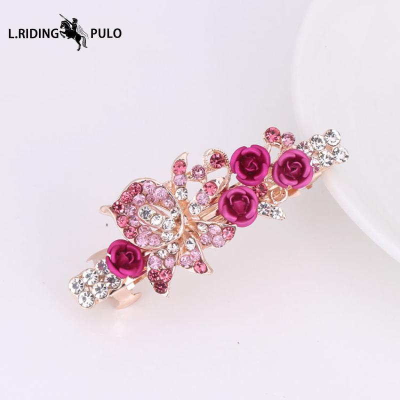Rose Flower Rhinestone Butterfly Hair Clip, Women's Spring Clip, Top Clip, Horizontal Clip, Ponytail Clip Hair Accessory