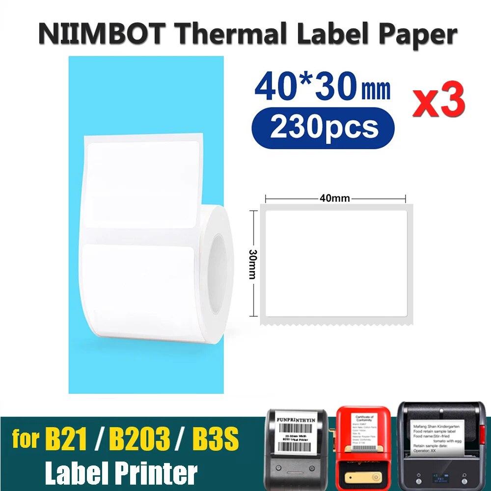 3 рулона Niimbot B21 B3S B1 наклейка с белой этикеткой 30x20 мм x 320 шт. термобумага для этикеток водонепроницаемая устойчивая к царапинам ювелирная ценник 40x30mm 230pcs