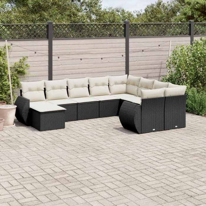 VidaXL Salon de Jardin avec Coussins 10 pcs, Canapés de Terrasse, Ensemble de Meubles de Patio, Mobilier d'Extérieur, Noir 3221855
