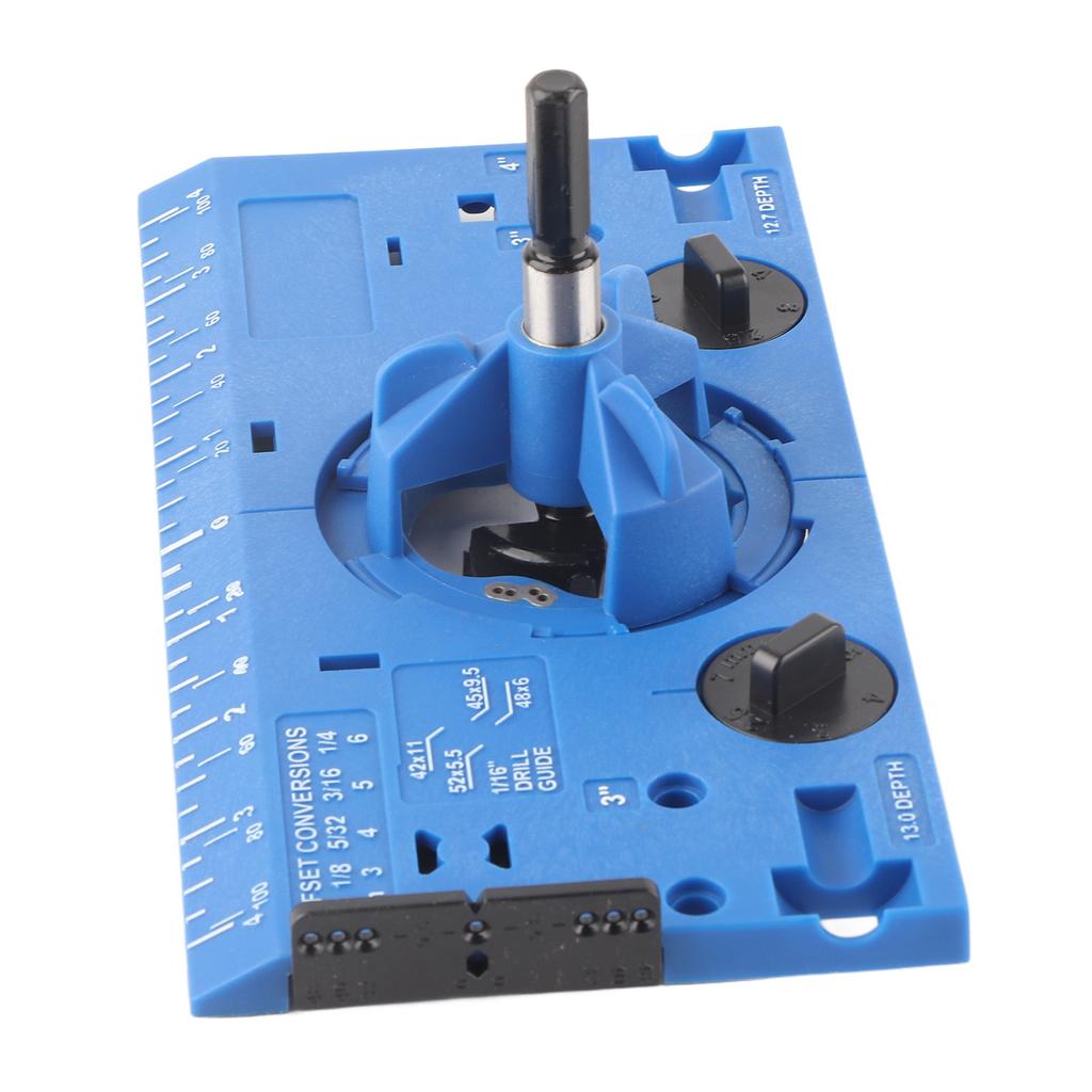 35mm Hinge Boring Jig Woodworking Hinge Hole Drilling Guide Locator with Cutter and 116in Bit Blue