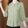 New Summer Chiffon Top Women's 3/4 Sleeves Round Collar Covering Belly Bottoming Shirt Mom's Blouse 4XL