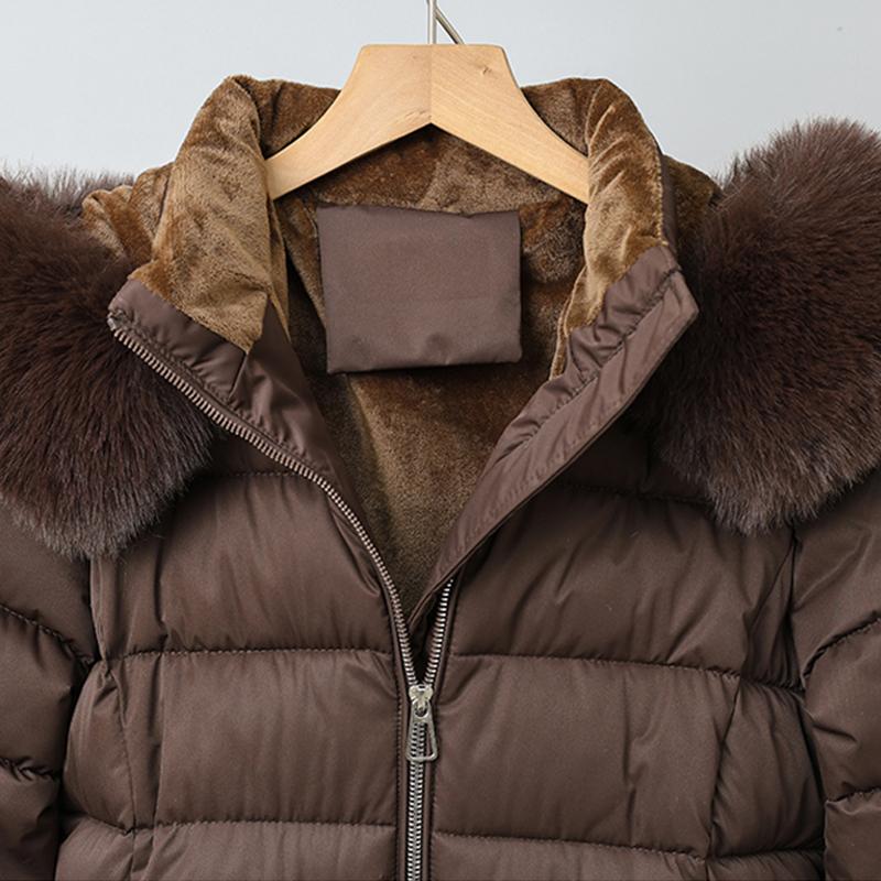 Mote Vinterkåpe Dame Parkas Hette Fuskepelskrage Tykk Varm Damejakker Med Belte