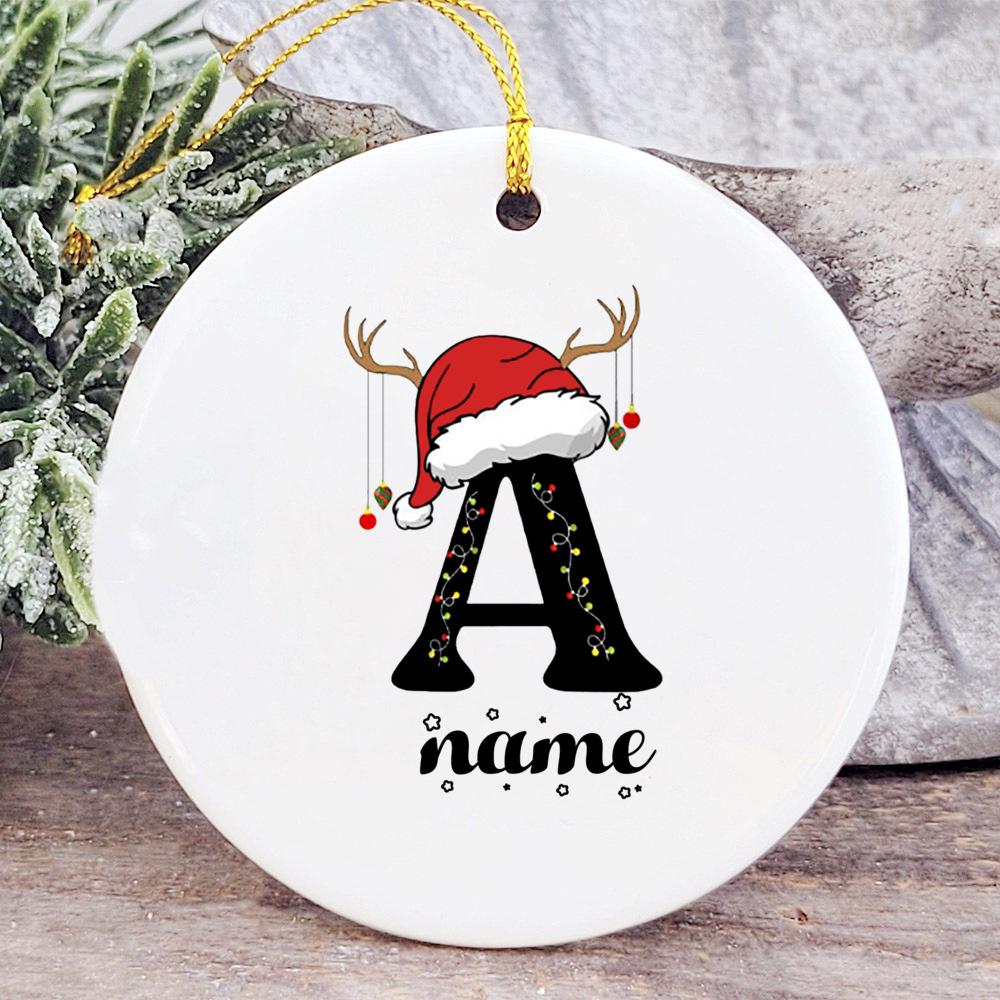 Baby's Christmas Ornament Personalized Initial with Name Ceramic Bauble Gift for Newborn Present for Baby Custom Xmas Decoration
