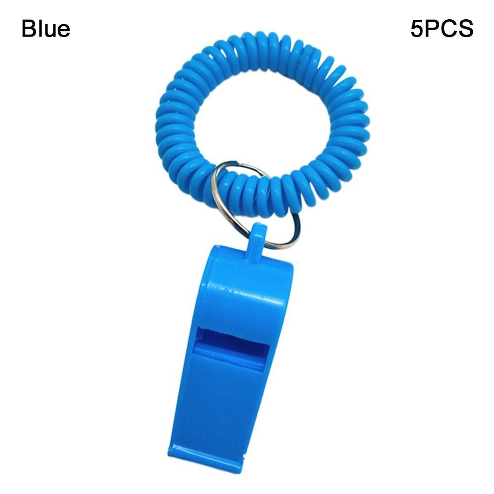 5pcs With Rope Spring Wristband Whistle Plastic Rugby Party Whistle  Training School Soccer Tools