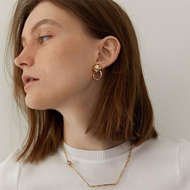 Metal Spherical Earrings Niche Unique Design Trendy Light Luxury High Sense Cold Wind Earrings Women