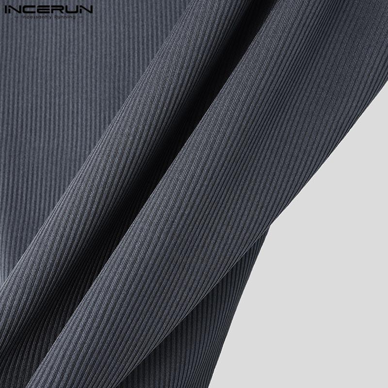 INCERUN Pánské letní bez rukávů s nepravidelnými výřezy, strečové žebrované krátké tílka