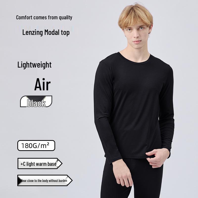 Men's Modal Thermal Set: Thin Base Layer with Round Neck Top & Trousers for Autumn/Winter