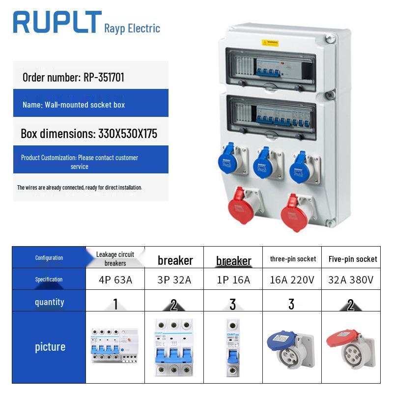 Wall-Mounted IP65 Waterproof Industrial Socket Box - Assembled Industrial-Grade Wiring and Distribution Box