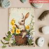 2D Easter Bunny Metal Sign, Vintage Spring Rustic Farmhouse Porch Wall Art, Indoor Outdoor Home Garden Hanging Decor