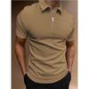 Male Short Sleeve Polo Shirts Zipper Pullover Solid Color Casual Turn-down Collar Soft Retro Style Daily Basic Tops