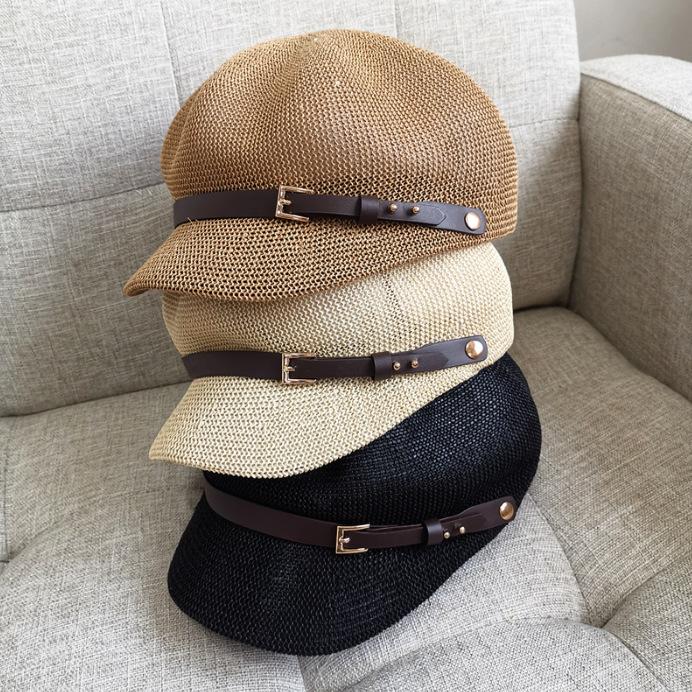 Stilvolle achteckige Baskenmütze für Damen – atmungsaktives Netzgewebe, verstellbar, Sonnenschutz, Strohhut für den Außenbereich für Strand, Künstler, Maler – perfekt für den Sommer