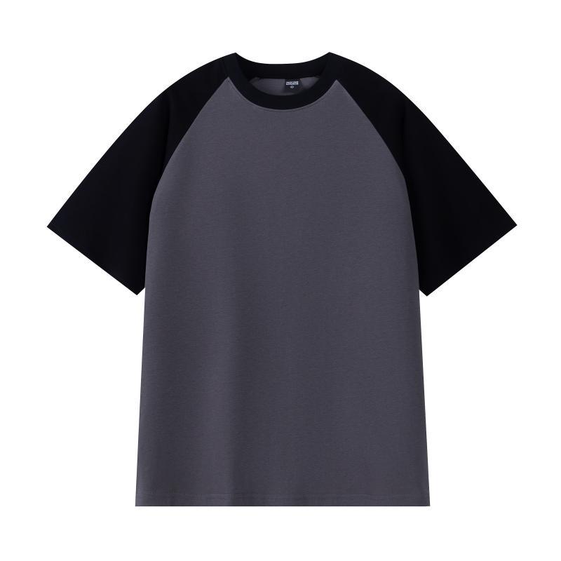 Spring and summer g heavy loose top American retro pure cotton shoulder ramp short sleeve contrasting color couple T-shirt contrasting color design