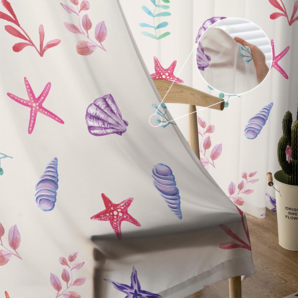 Fiori Foglie Gradiente Conchiglie Stella Marina Voile Tende Trasparenti Finestra Soggiorno Tenda in Tulle Cucina Camera da Letto Tende Arredamento Casa